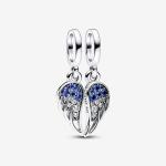 Angel wings sterling silver splittable dangle with stellar blue, skylight blue crystal and clear cubic zirconia