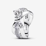 Bow sterling silver ring with clear cubic zirconia