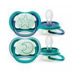 Пустышка Philips Avent SCF376/13 ортодонтическая силиконовая синяя-зелёная 6-18м
