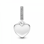 Engravable heart sterling silver dangle with clear cubic zirconia