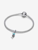 Fishbone sterling silver dangle with clear cubic zirconia and imitation turquoise