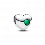 Engravable heart sterling silver charm with royal green crystal