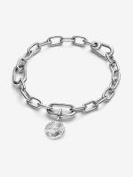 Engravable sterling silver mini medallion with clear cubic zirconia