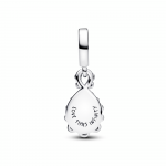 Infinity sterling silver double dangle with clear cubic zirconia and aurora lab-grown opal resin