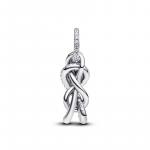 Infinity knot sterling silver double dangle clear cubic zirconia