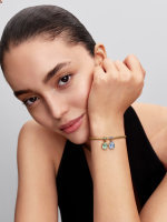 Bee and butterfly sterling silver and 14k gold-plated splittable dangle with clear cubic zirconia, green and blue crystal