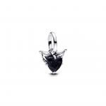 Winged heart sterling silver mini dangle with black crystal