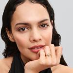 Engravable 14k gold-plated ring with clear cubic zirconia