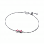 Bow sterling silver bracelet with fancy pink and clear cubic zirconia
