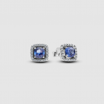 Sterling silver stud earrings with cornflower blue crystal and clear cubic zirconia