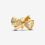 Bow 14k gold-plated charm with clear cubic zirconia