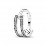 Серебряное кольцо PANDORA с логотипом и прозрачным кубическим цирконием