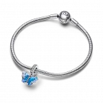 Butterfly sterling silver dangle with bi-colour blue Murano glass and clear cubic zirconia