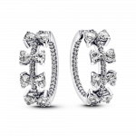 Bow sterling silver hoop earrings with clear cubic zirconia