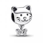 Cat sterling silver charm with clear cubic zirconia