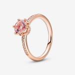 Кольцо Crown PANDORA Rose с розовым кристаллом и прозрачным кубическим цирконием