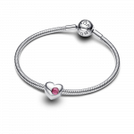 Engravable heart sterling silver charm with phlox pink crystal