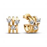 Hearts and lines 14k gold-plated hoop earrings with clear cubic zirconia