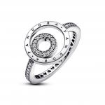Серебряное кольцо PANDORA с логотипом и прозрачным кубическим цирконием