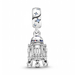 Шарм-подвеска Star Wars R2D2 с фантазийным голубым кубическим цирконием, синей, красной и черной эмалью