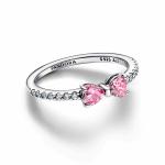 Bow sterling silver ring with fancy pink and clear cubic zirconia