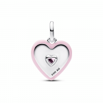 Heart sterling silver medallion with orchid pink crystal and pink enamel