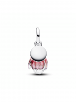 Openable flower sterling silver and 14k gold-plated dangle with royal green crystal and glittery shaded pink UV resin