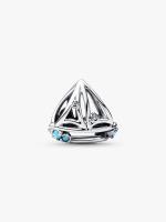 Sailboat sterling silver charm with clear cubic zirconia and capri blue crystal