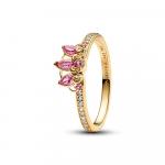 Disney Rapunzel 14k gold-plated tiara ring with phlox pink crystal and clear cubic zirconia