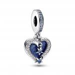 Shooting stars heart sterling silver double dangle with moonlight blue crystal, clear cubic zirconia and shimmering light blue enamel