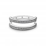 Серебряное кольцо PANDORA с логотипом и прозрачным кубическим цирконием