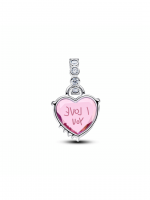 Heart sterling silver dangle with pink and clear cubic zirconia