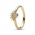 Celestial sun 14k gold-plated ring with clear cubic zirconia