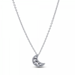 Moon sterling silver pendant necklace with clear cubic zirconia