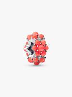 Sterling silver charm with clear cubic zirconia and imitation coral
