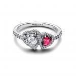 Hearts sterling silver ring with cherries jubilee red crystal and clear cubic zirconia