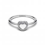 Engravable heart sterling silver ring with clear cubic zirconia