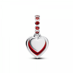 Heart sterling silver double dangle with salsa red crystal and red Murano glass