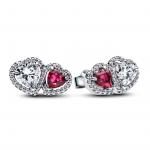 Hearts sterling silver stud earrings with cherries jubilee red crystal and clear cubic zirconia