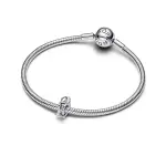 Shrimp sterling silver charm with clear cubic zirconia and pink enamel
