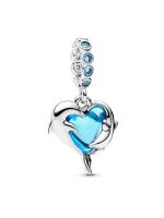 Dolphins sterling silver dangle with aqua blue Murano glass and icy blue crystal