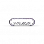 Звено "Believe" из стерлингового серебра с королевским фиолетовым кристаллом