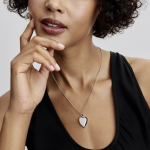 Engravable openable heart sterling silver pendant with magnet and silvery enamel
