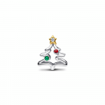 Christmas tree sterling silver and 14k gold-plated charm with clear cubic zirconia, salsa red and royal green crystal