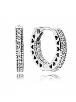 Hoop silver earrings with clear cubic zirconia, 15 mm