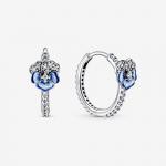 Серьги-кольца из стерлингового серебра Pansy с прозрачным кубическим цирконием, синей и белой эмалью