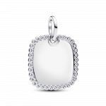 Engravable square sterling silver pendant with clear cubic zirconia