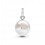 Mum sterling silver dangle with white treated freshwater cultured baroque pearl and clear cubic zirconia