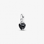 Heart sterling silver mini dangle with black crystal and black enamel