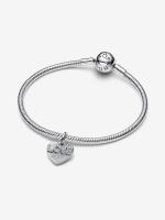 Engravable love heart sterling silver dangle with clear cubic zirconia